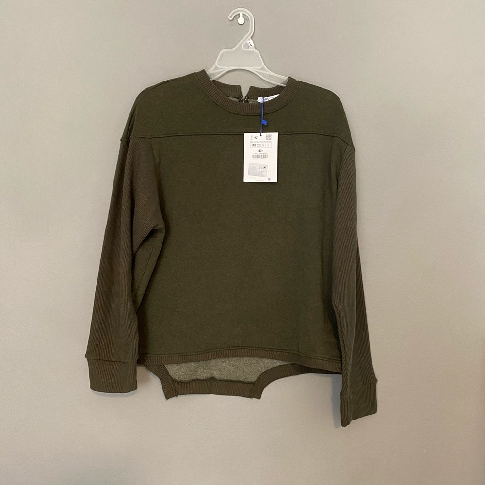 Zara Sweater Medium Olive Long Sleeve Ribbed NWT